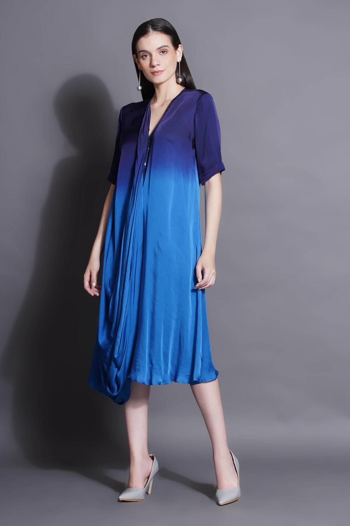 Cowl Royal Blue Drape Dress