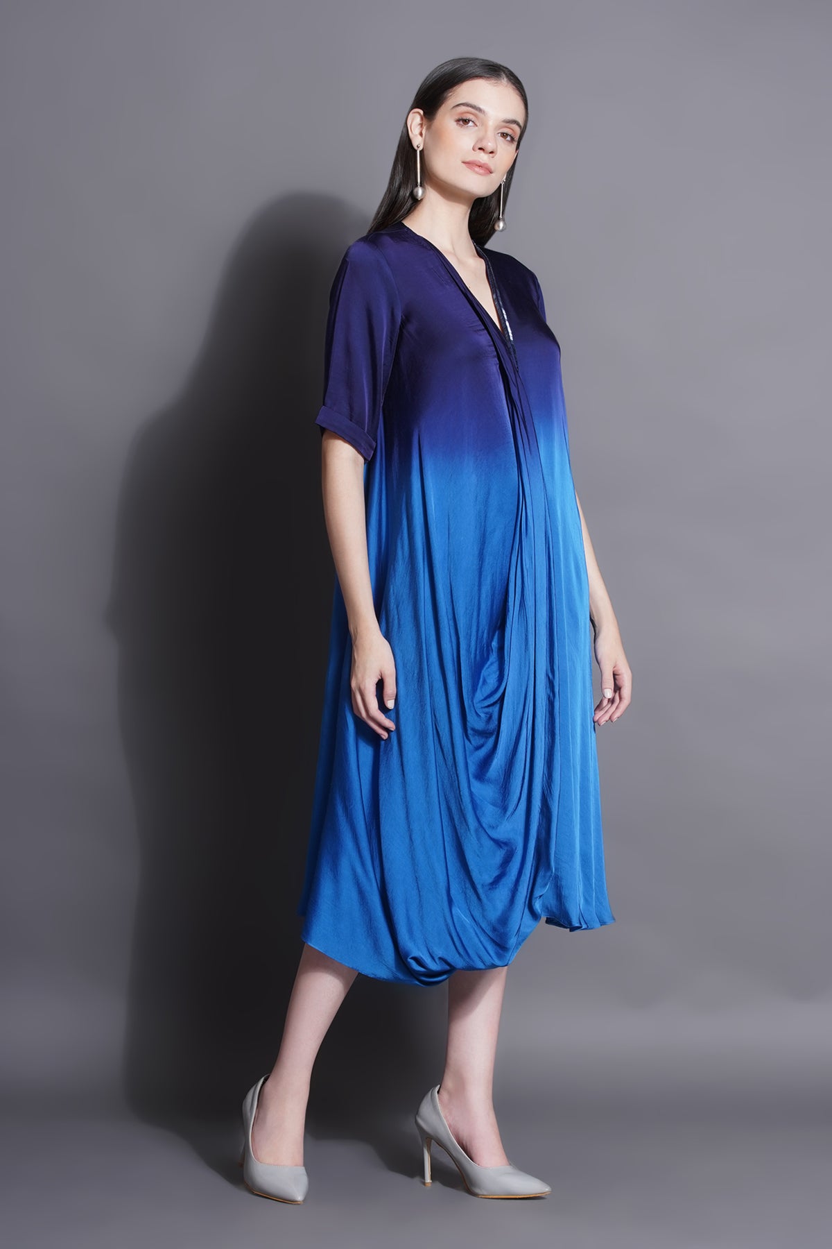 Cowl Royal Blue Drape Dress