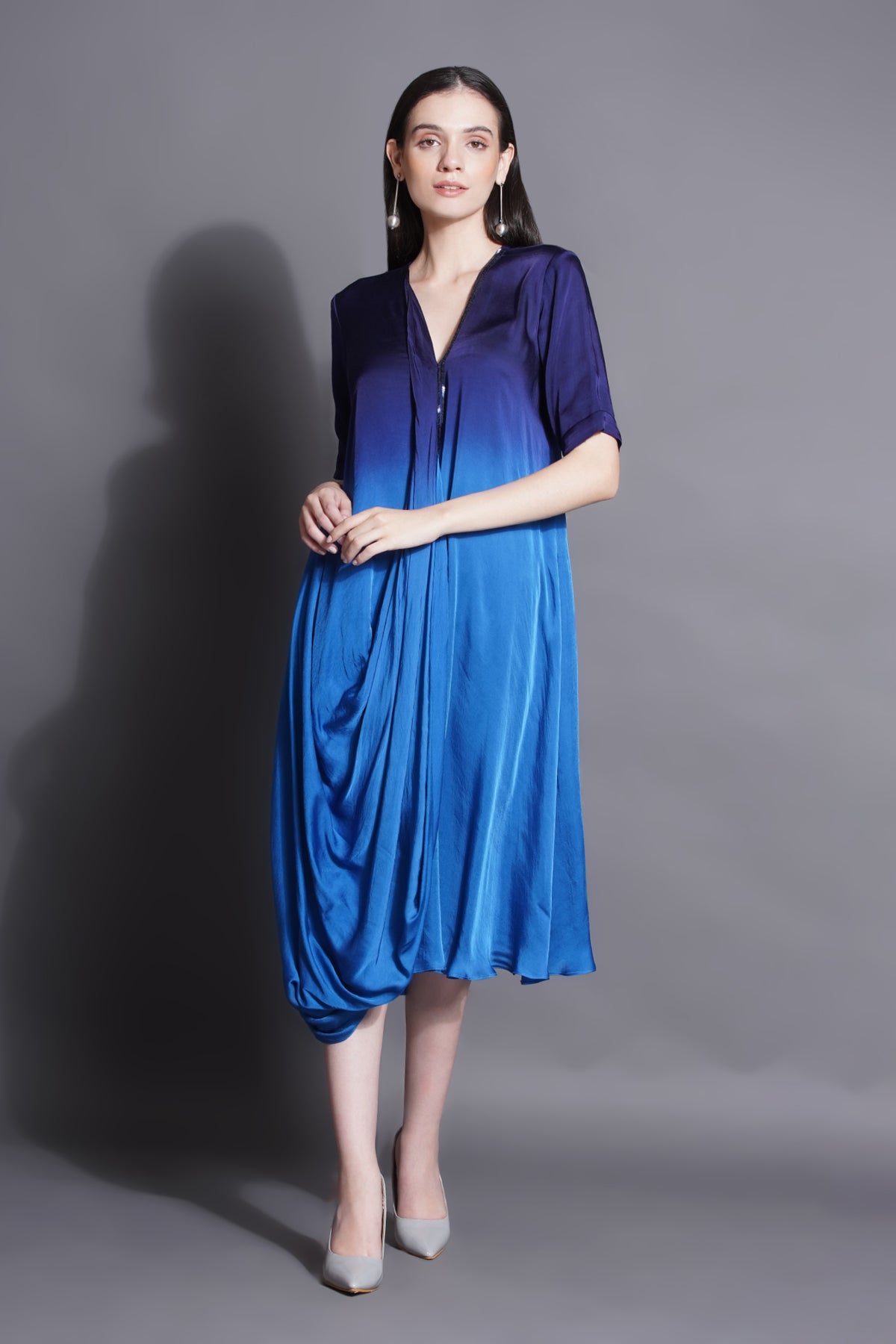 Cowl Royal Blue Drape Dress