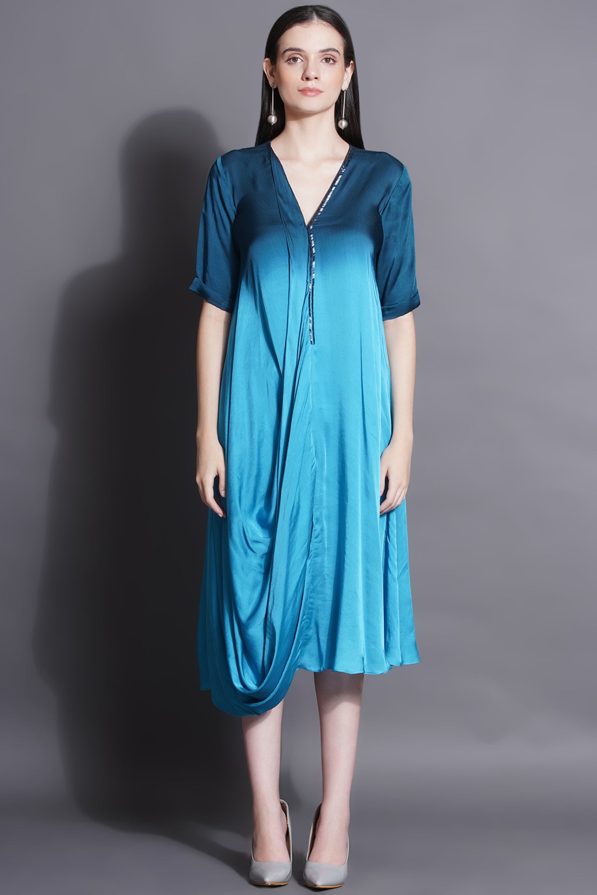 Cowl Ocean Blue Drape Dress