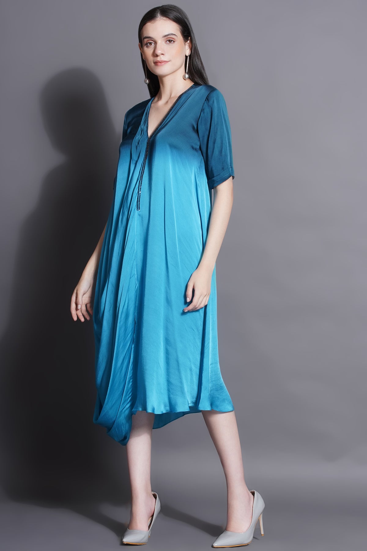 Cowl Ocean Blue Drape Dress