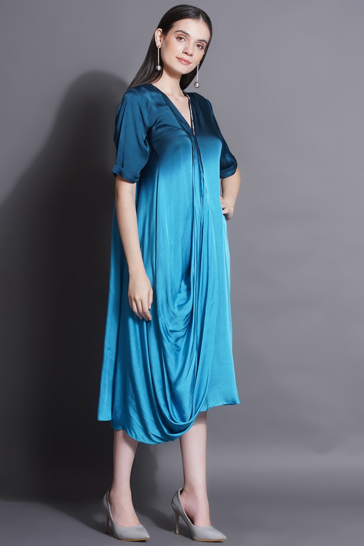 Cowl Ocean Blue Drape Dress