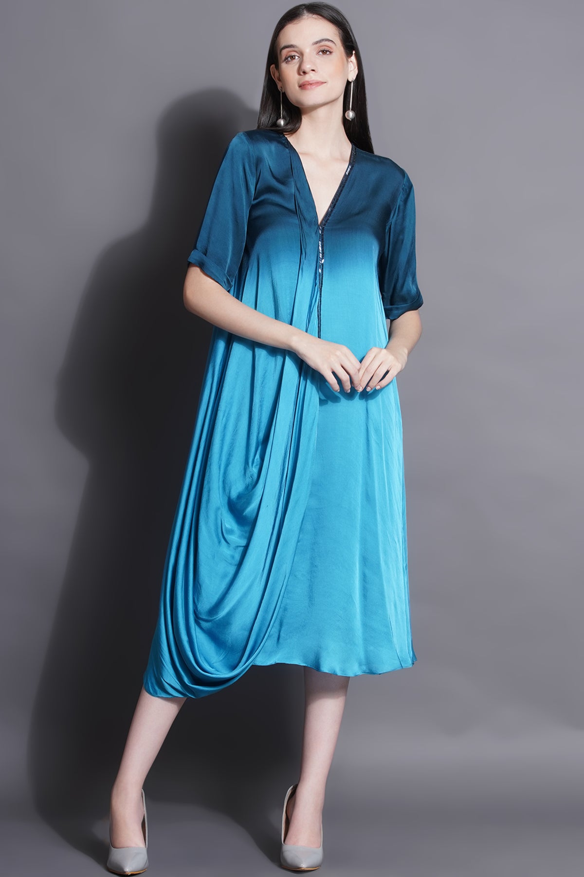 Cowl Ocean Blue Drape Dress