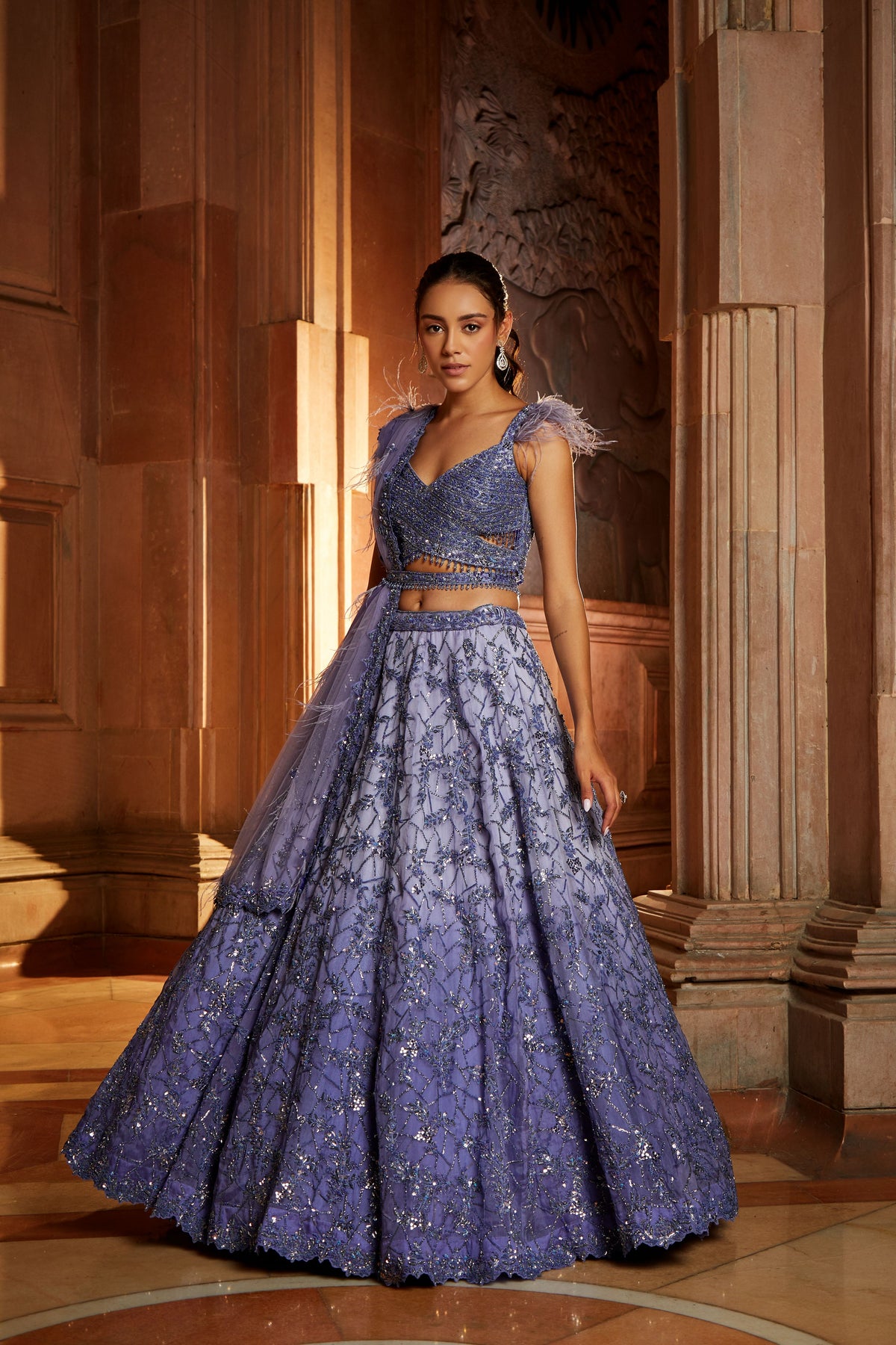 Ink Blue Ombrey Organza Lehenga Set