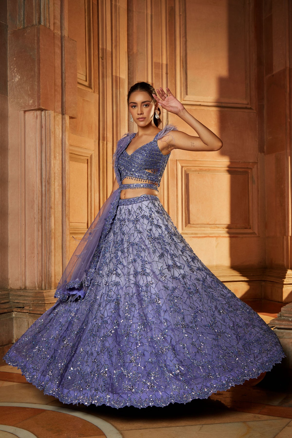 Ink Blue Ombrey Organza Lehenga Set