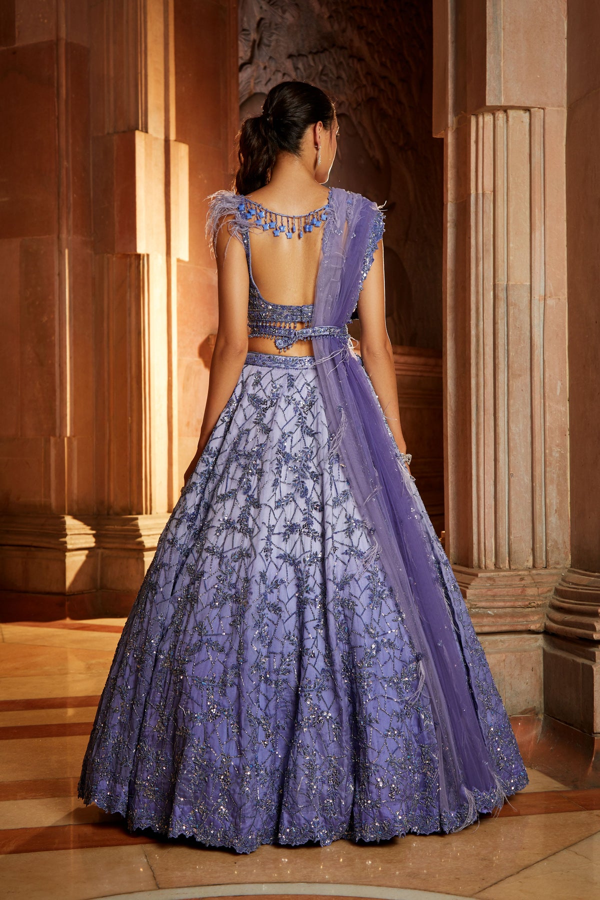 Ink Blue Ombrey Organza Lehenga Set