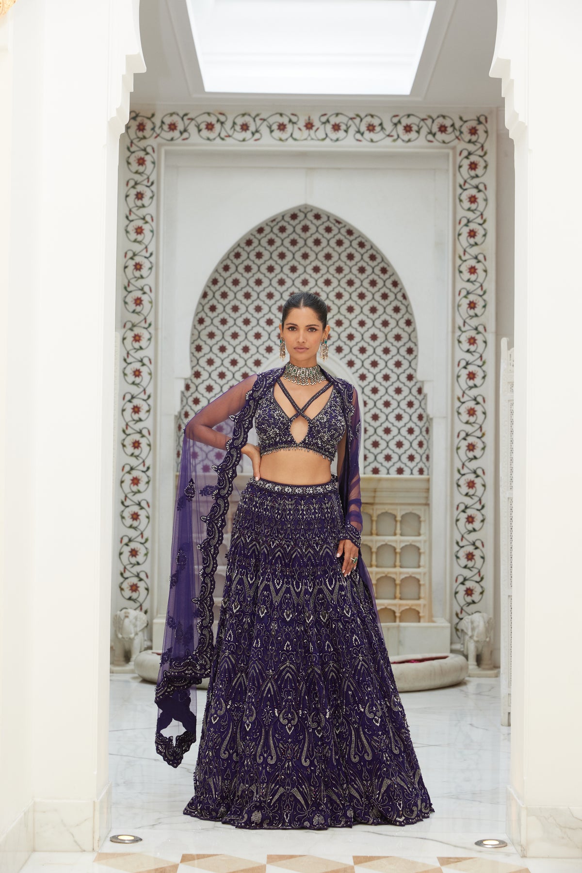 Purple Net Lehenga With Dupatta