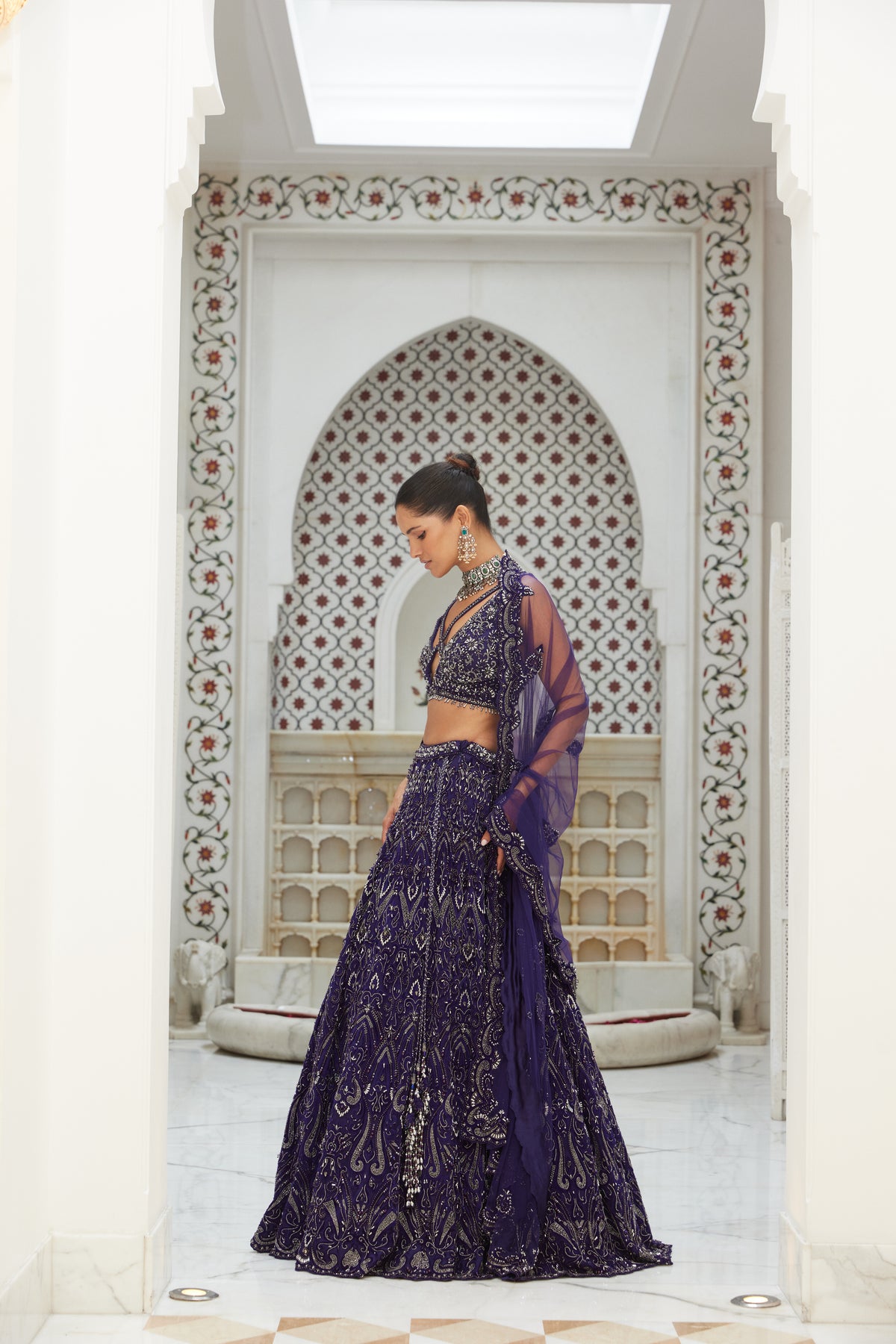 Purple Net Lehenga With Dupatta