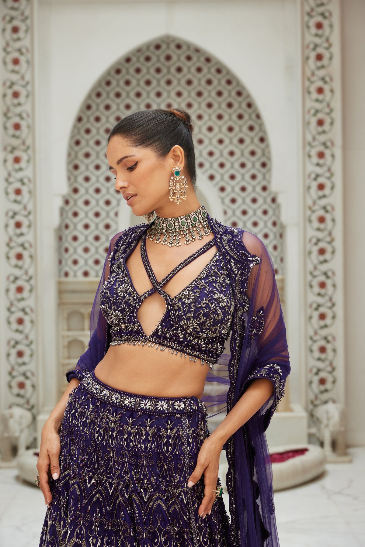 Purple Net Lehenga With Dupatta