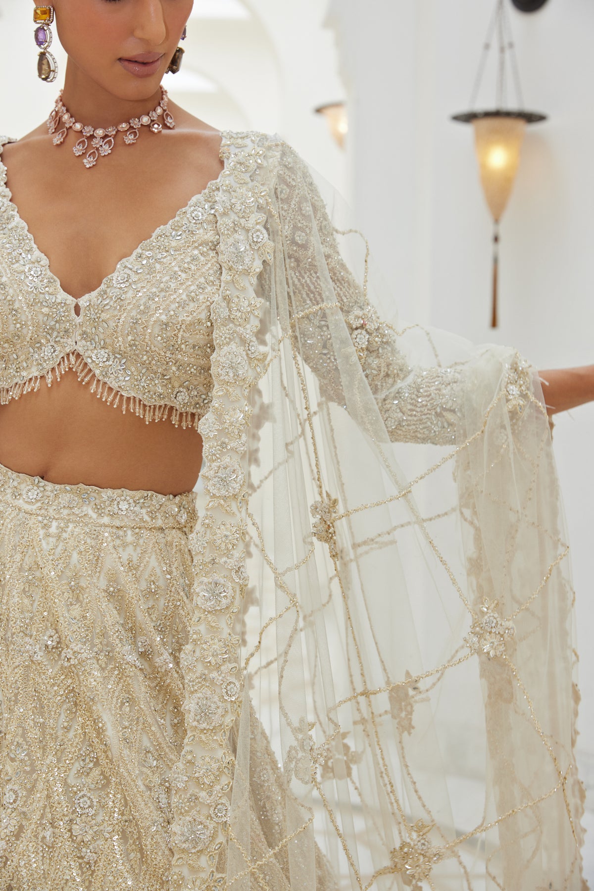 Ivory Net Lehenga Choli Set