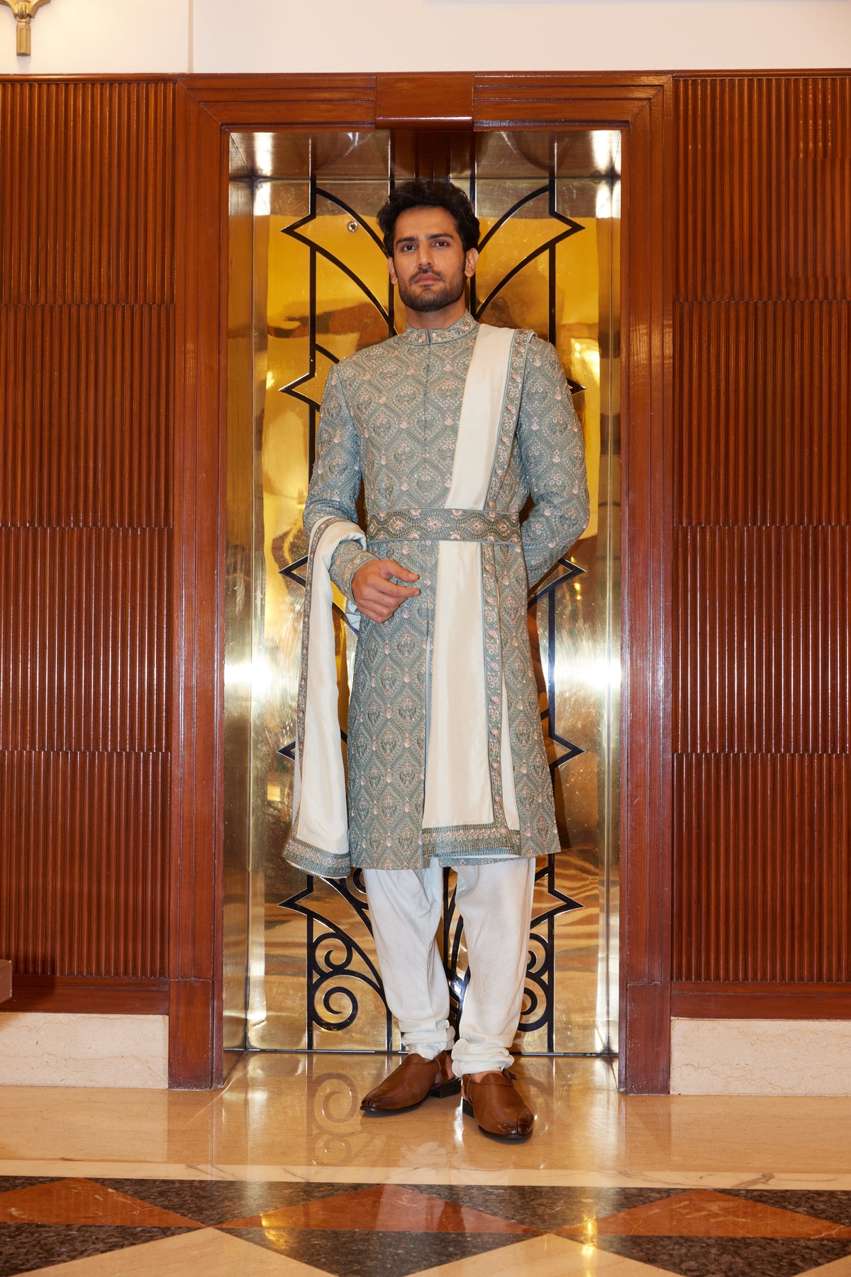 Green Sherwani Kurta Churidar Set