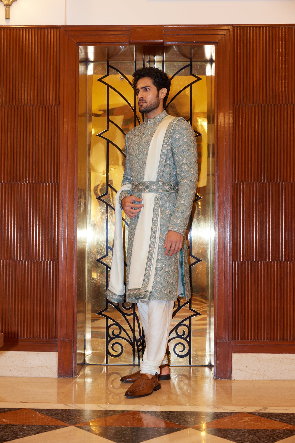 Green Sherwani Kurta Churidar Set