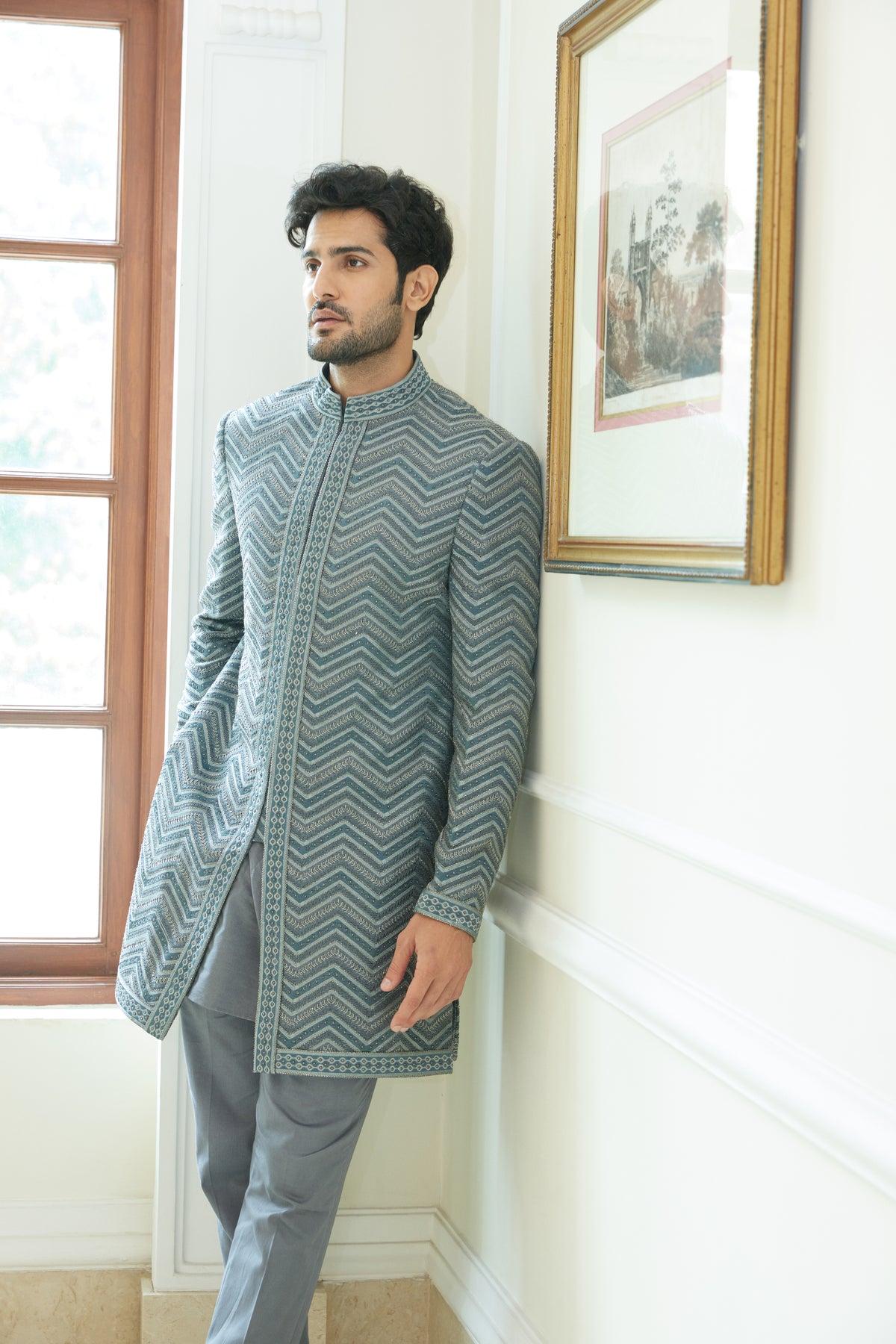 Grey Sherwani Kurta Trouser Set