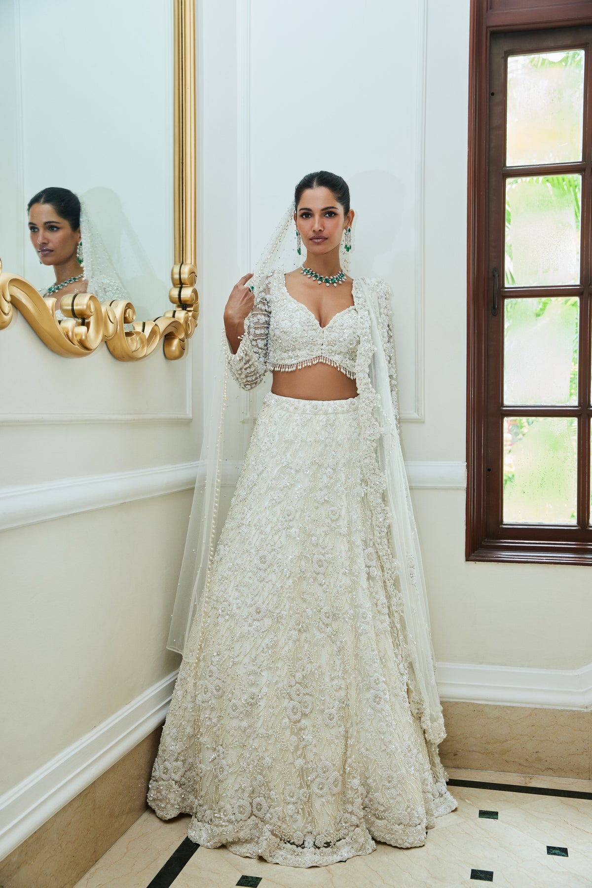 Off White Net Lehenga Set