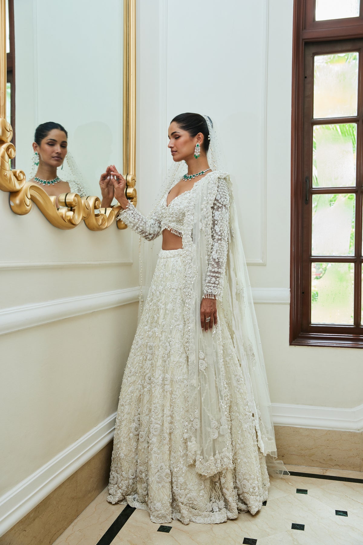 Off White Net Lehenga Set