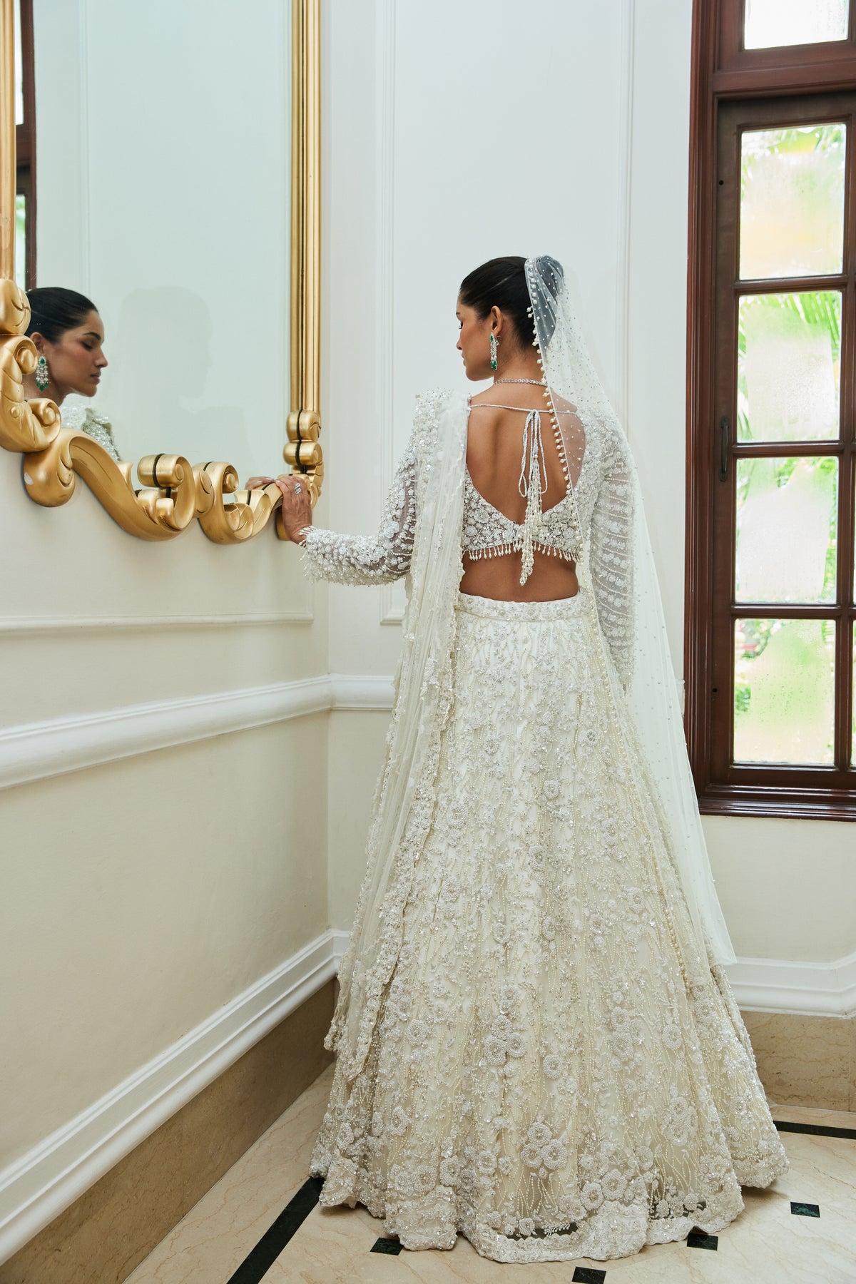 Off White Net Lehenga Set