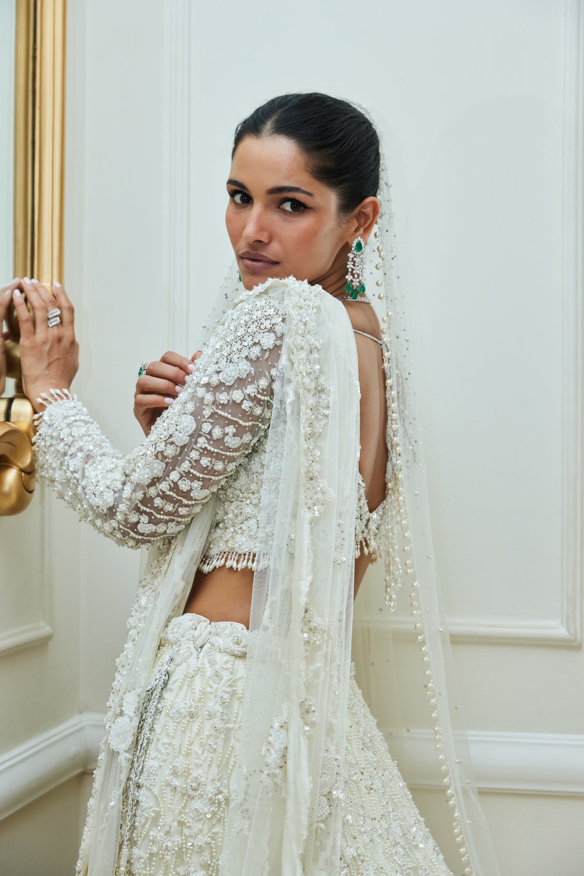 Off White Net Lehenga Set