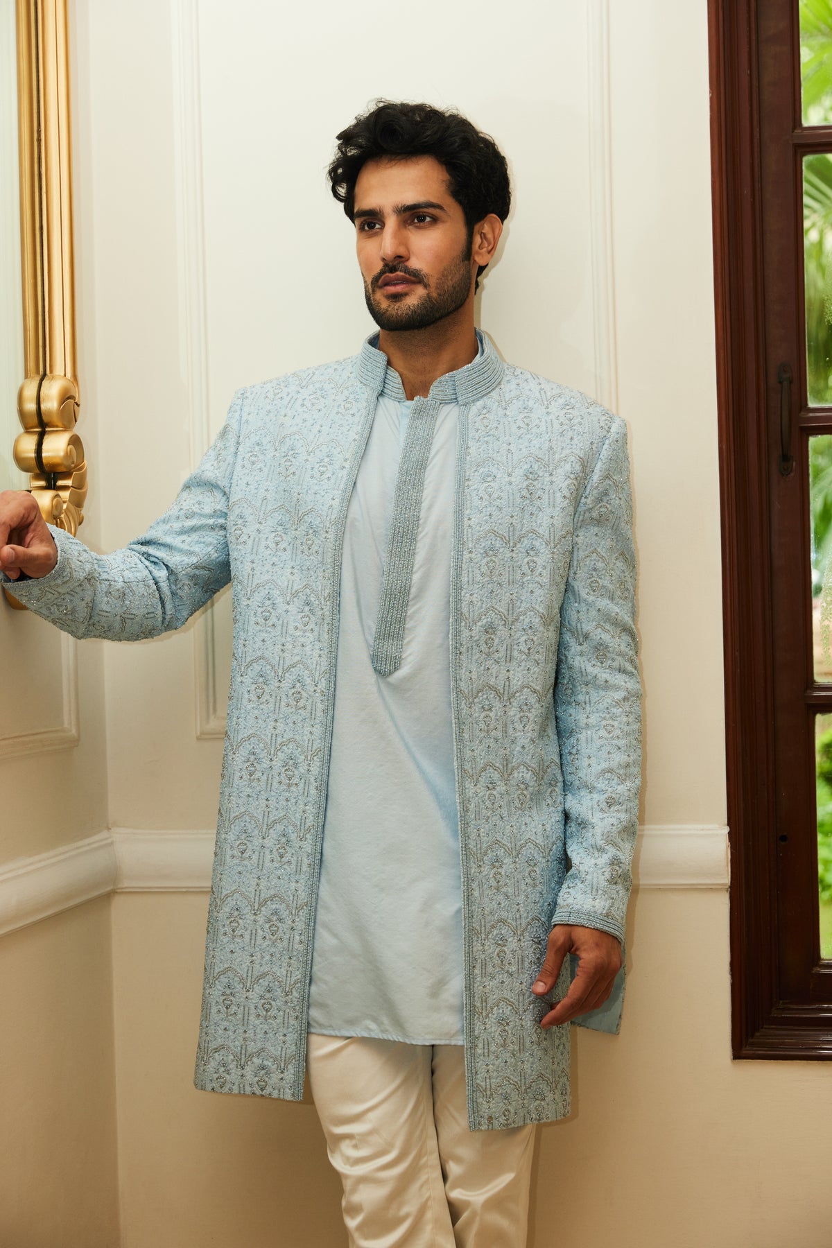 Blue Jacket Kurta Trouser Set