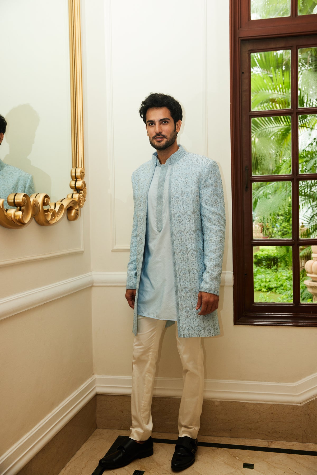 Blue Jacket Kurta Trouser Set