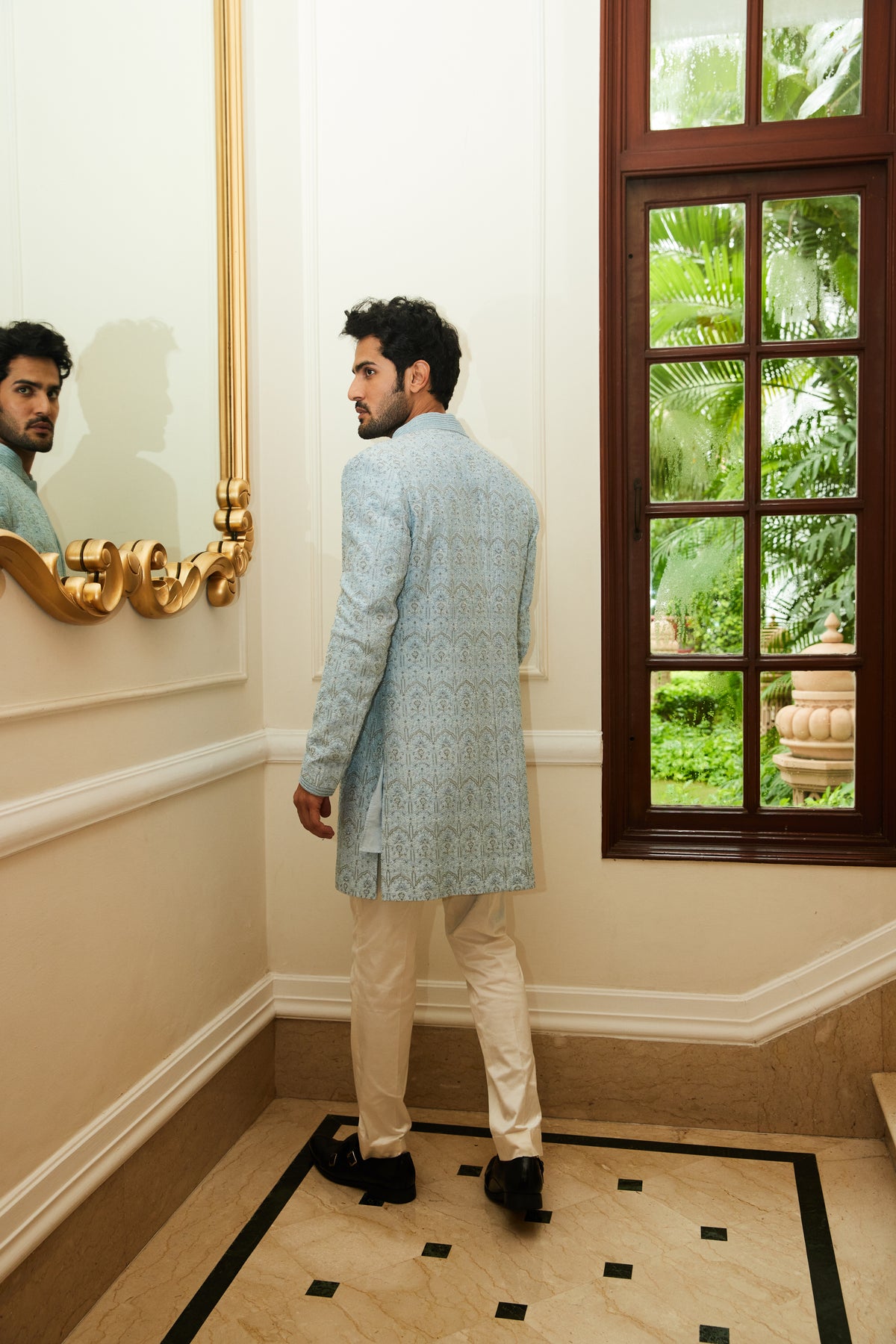 Blue Jacket Kurta Trouser Set