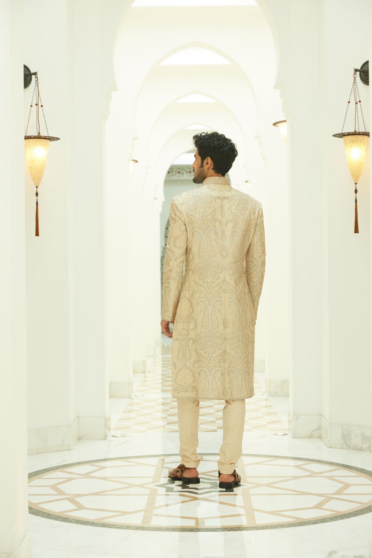 Beige Sherwani Kurta Trouser Set