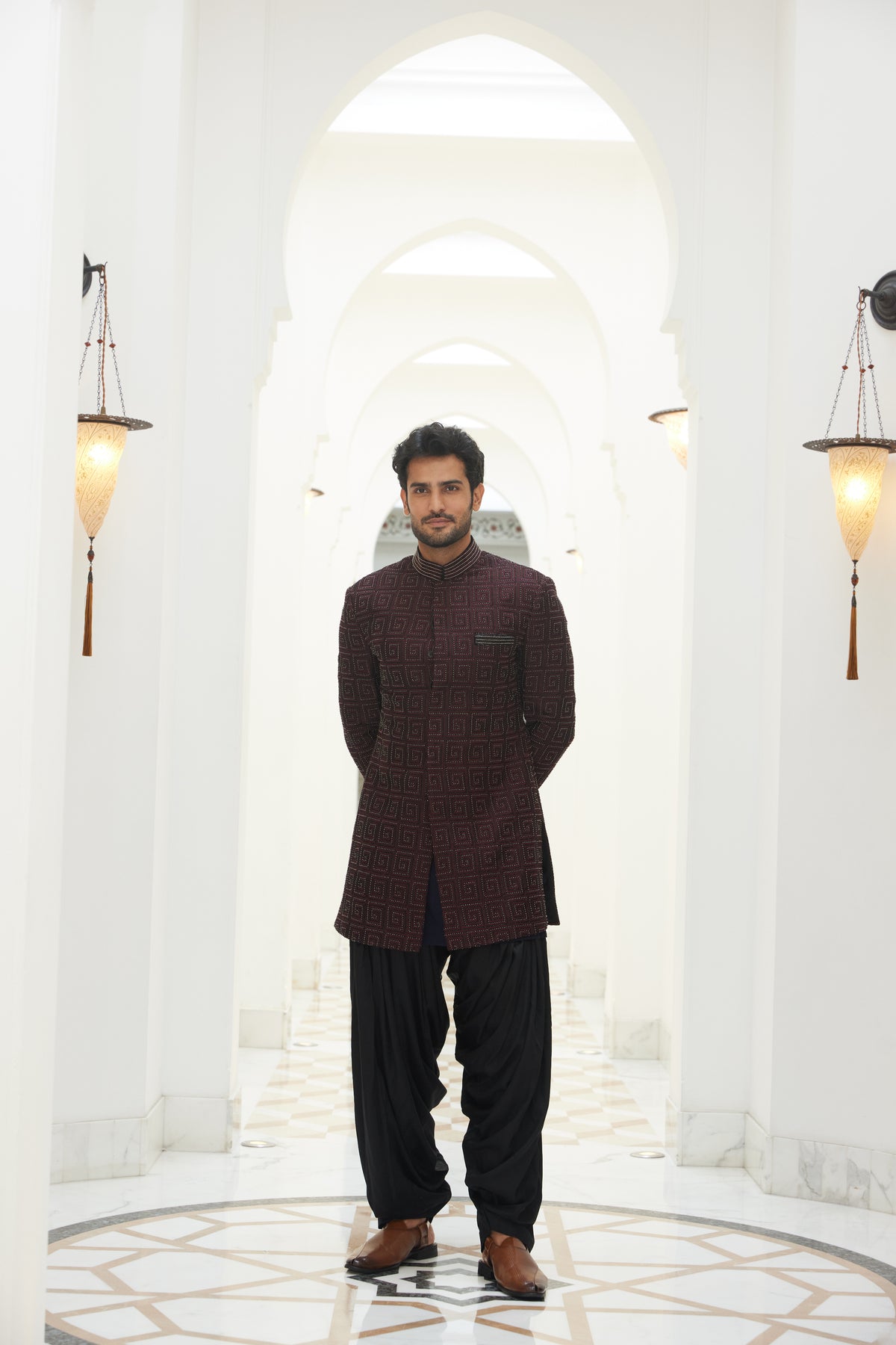 Burgundy Sherwani Kurta Salwar Set