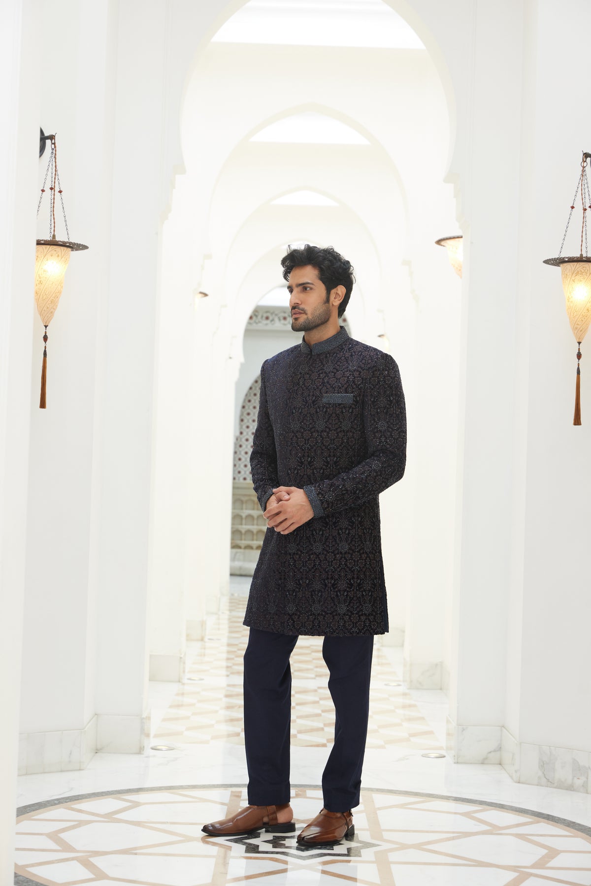 Embroidered Sherwani Kurta Trouser Set