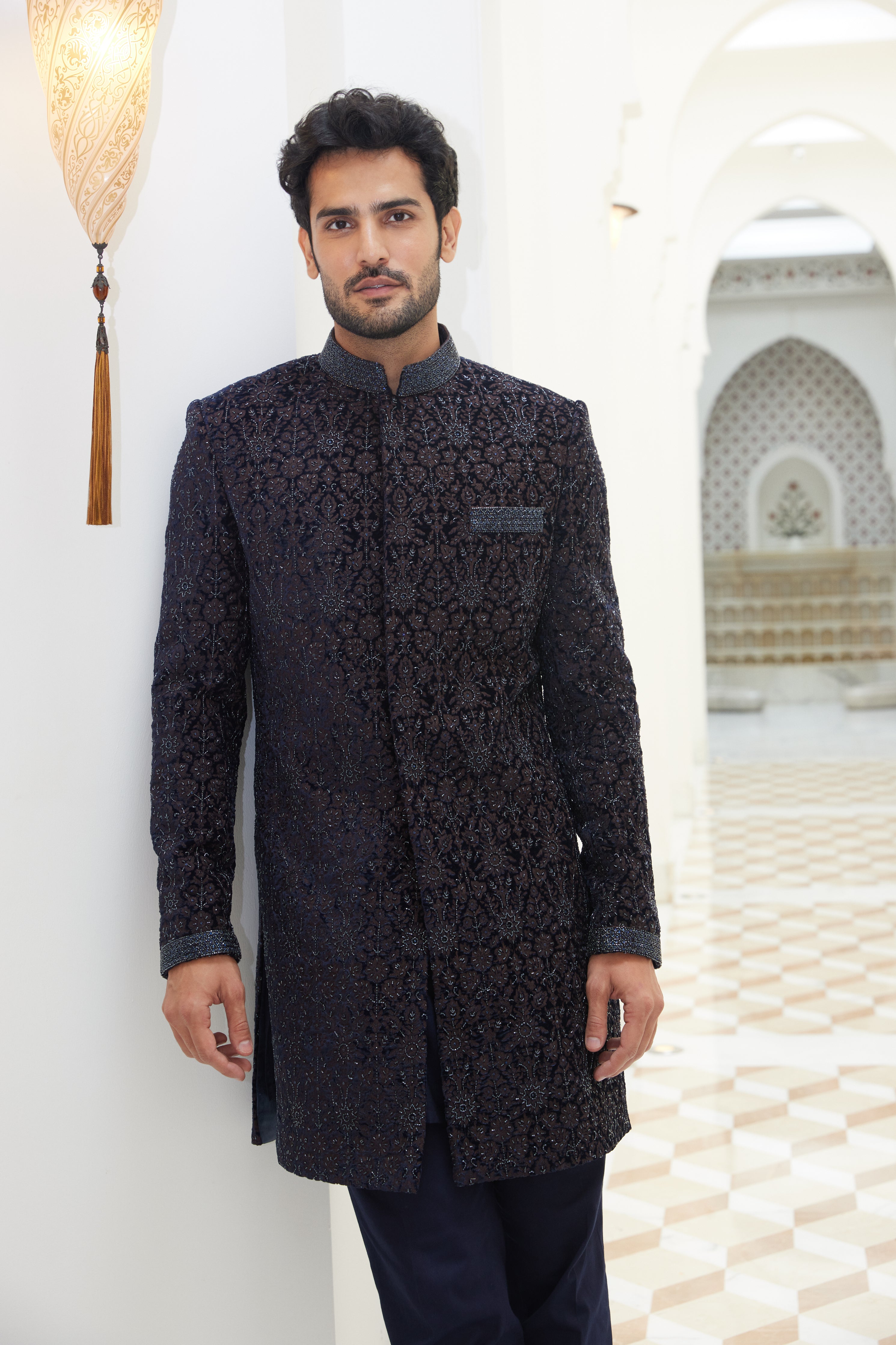 Buy Purple Pure Matka Silk Hand Embroidered Hashir Sherwani And Trouser Set  For Men by Sahil Kochhar Online at Aza Fashions.