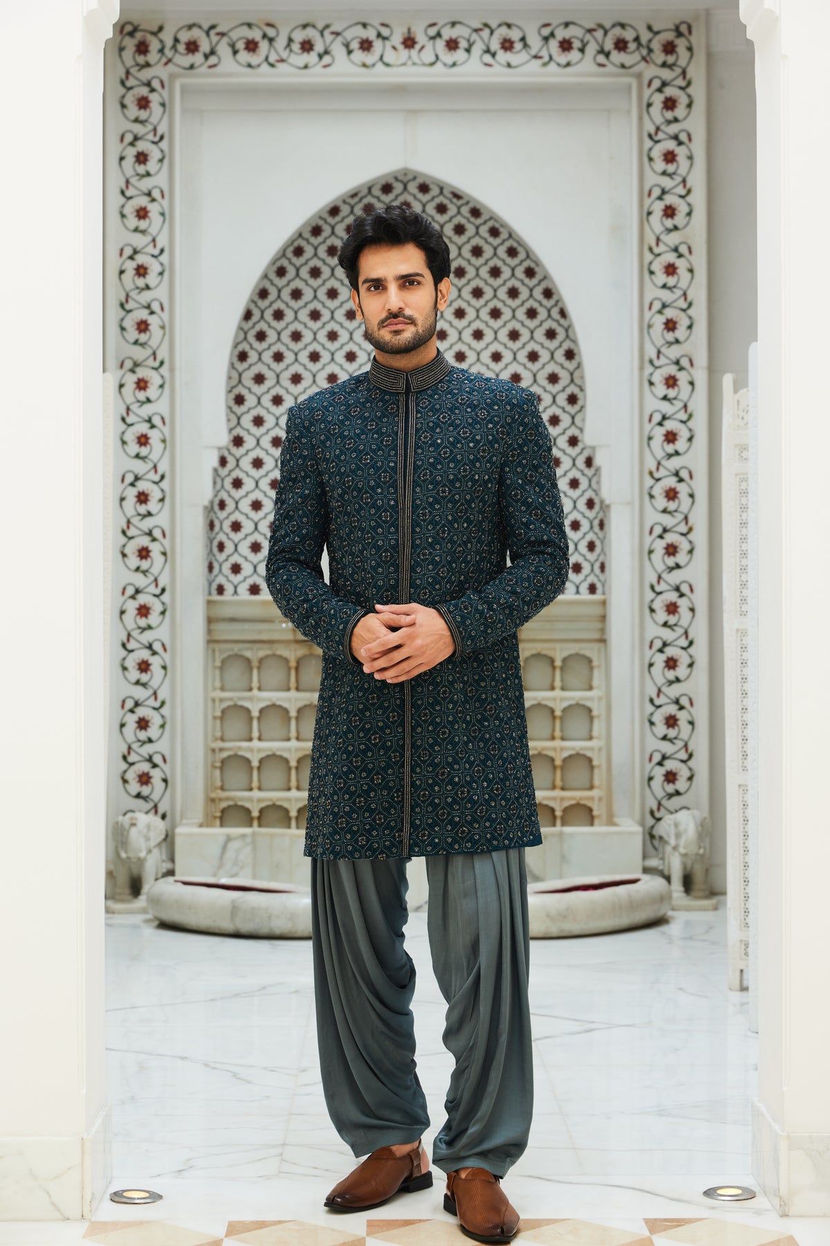 Blue Sherwani Kurta Salwar Set