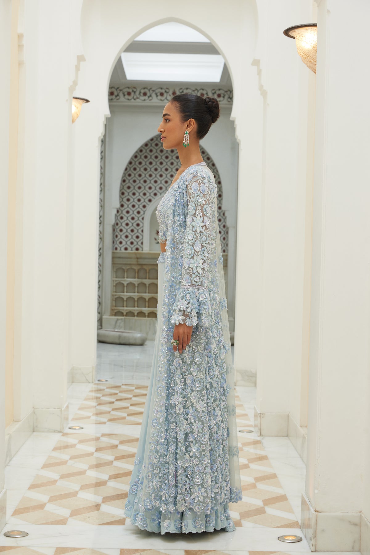 Ice Blue Sharara Set With Jacket