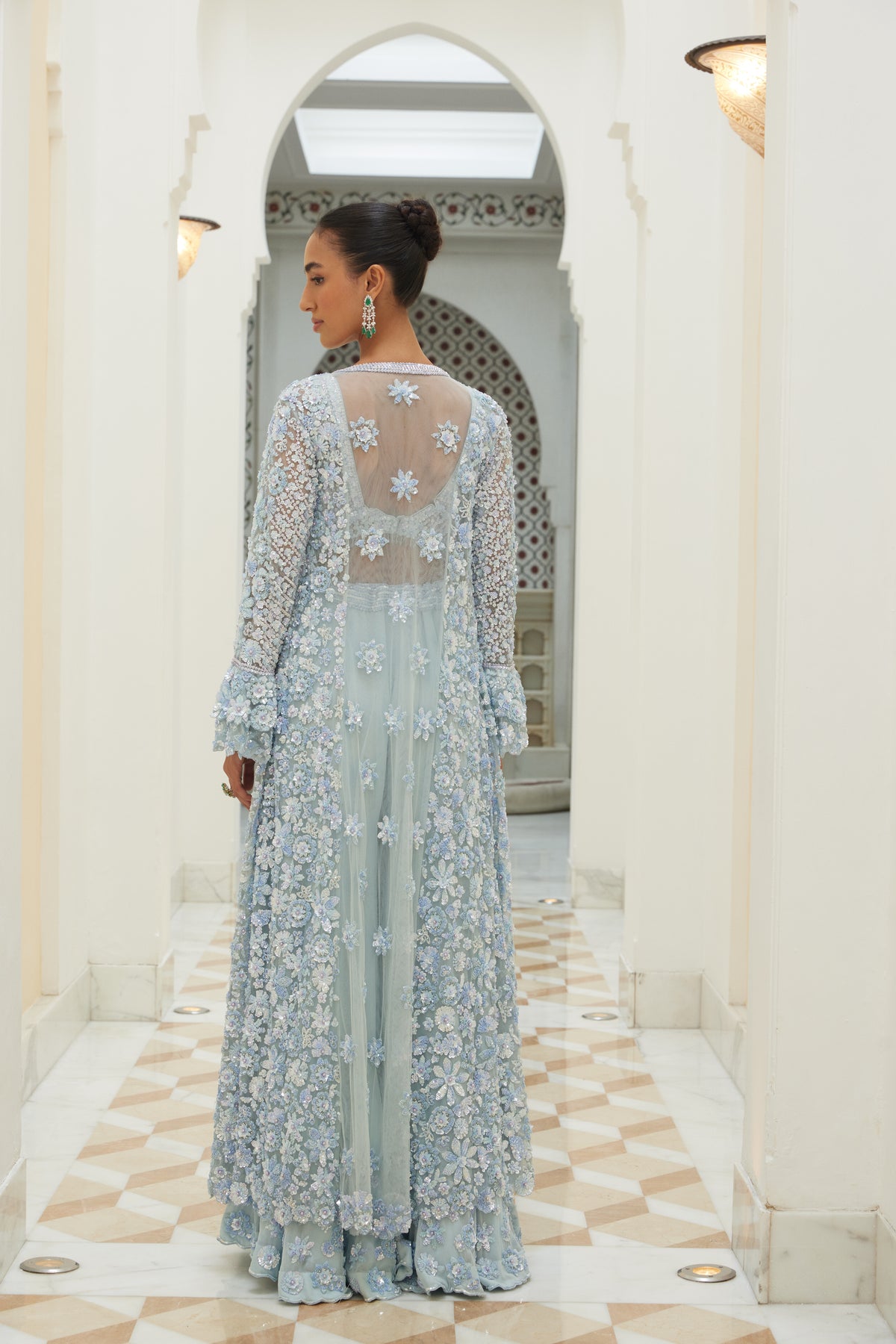 Ice Blue Sharara Set With Jacket