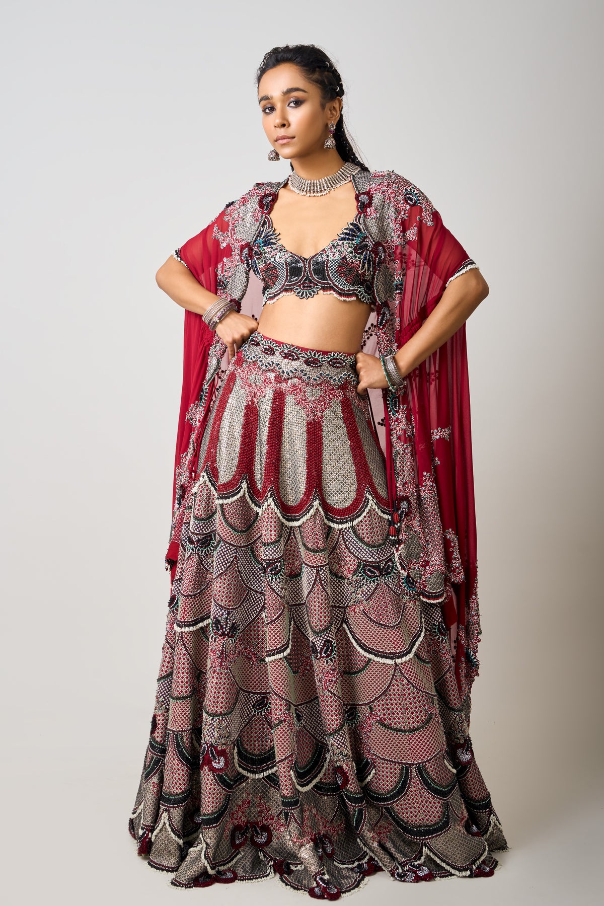 Burgundy Embroidered Lehenga Set