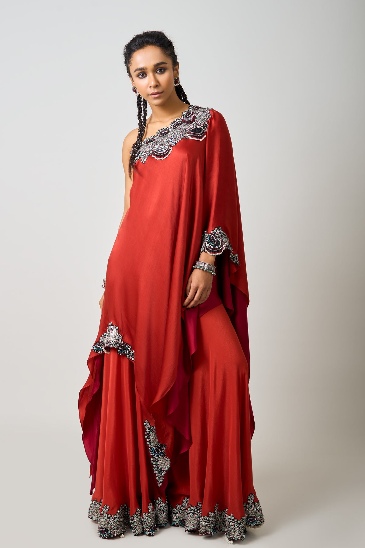 One Shoulder Cape With Sharara