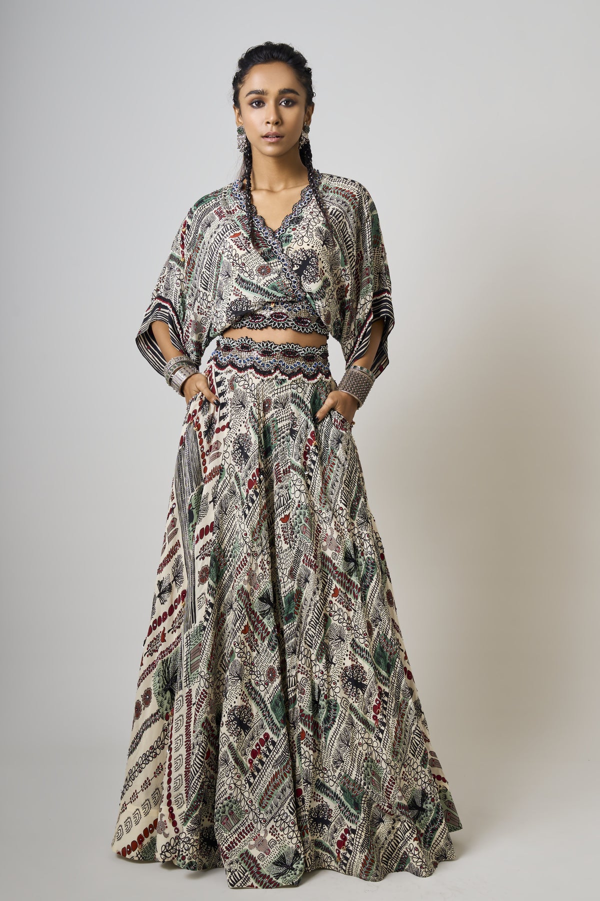 Printed Embroidered Lehenga Set