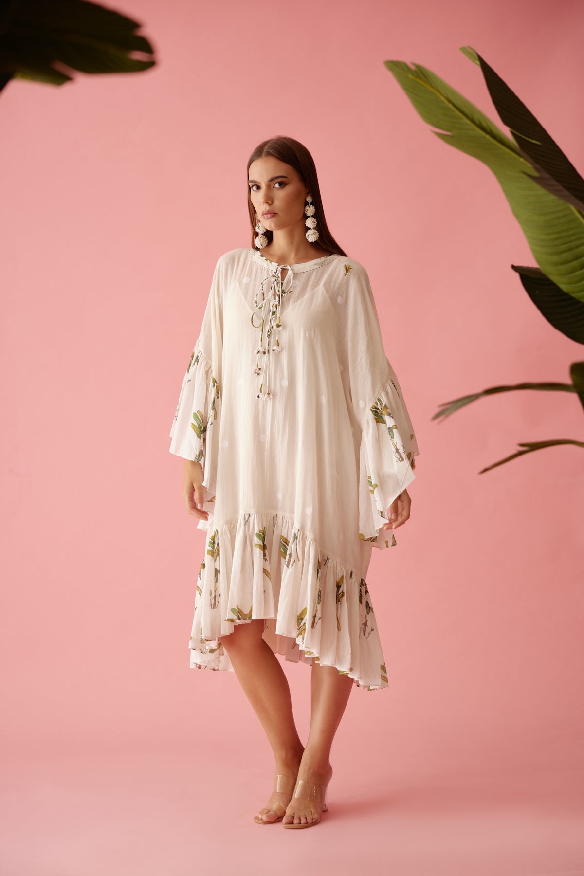 Cream Handwoven Jamdani Cotton Frill Dress