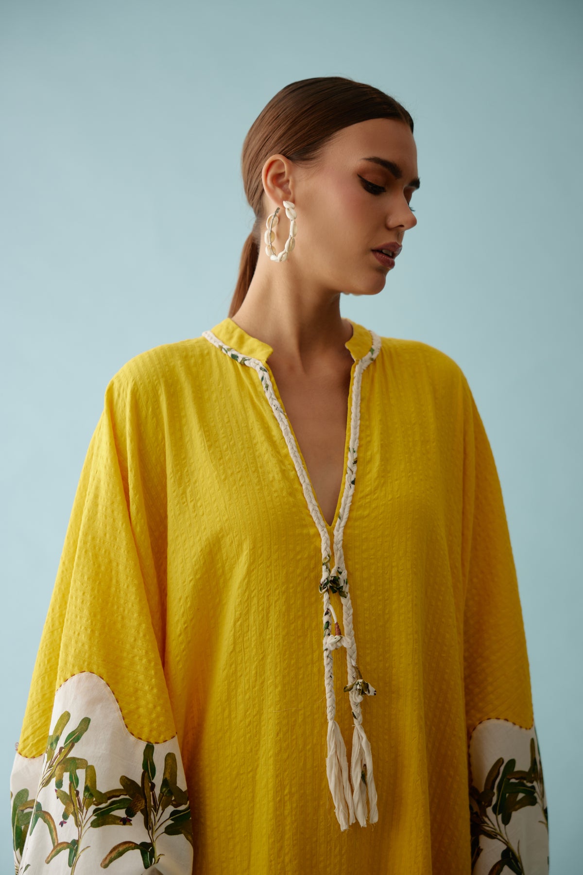 Yellow Hand-braided Tassels  Kaftan Dress