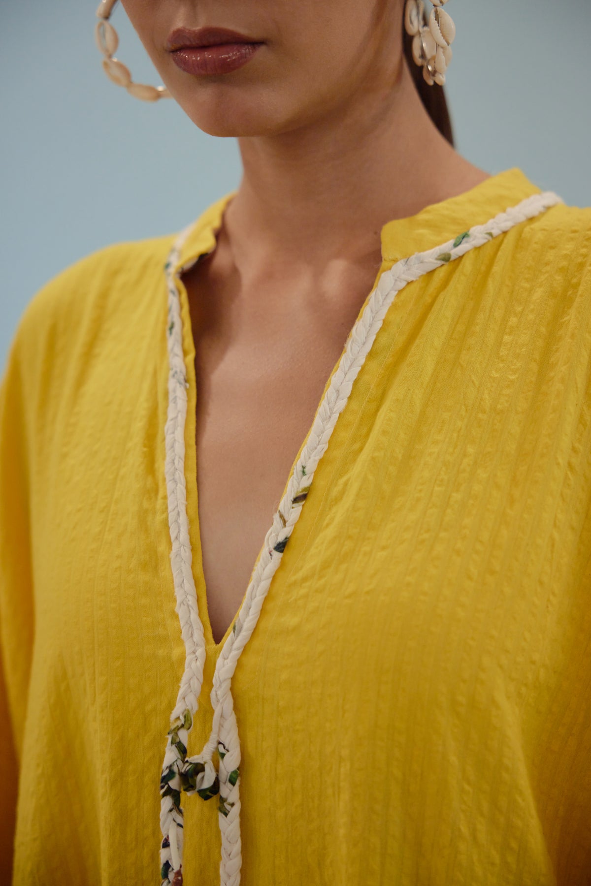 Yellow Hand-braided Tassels  Kaftan Dress