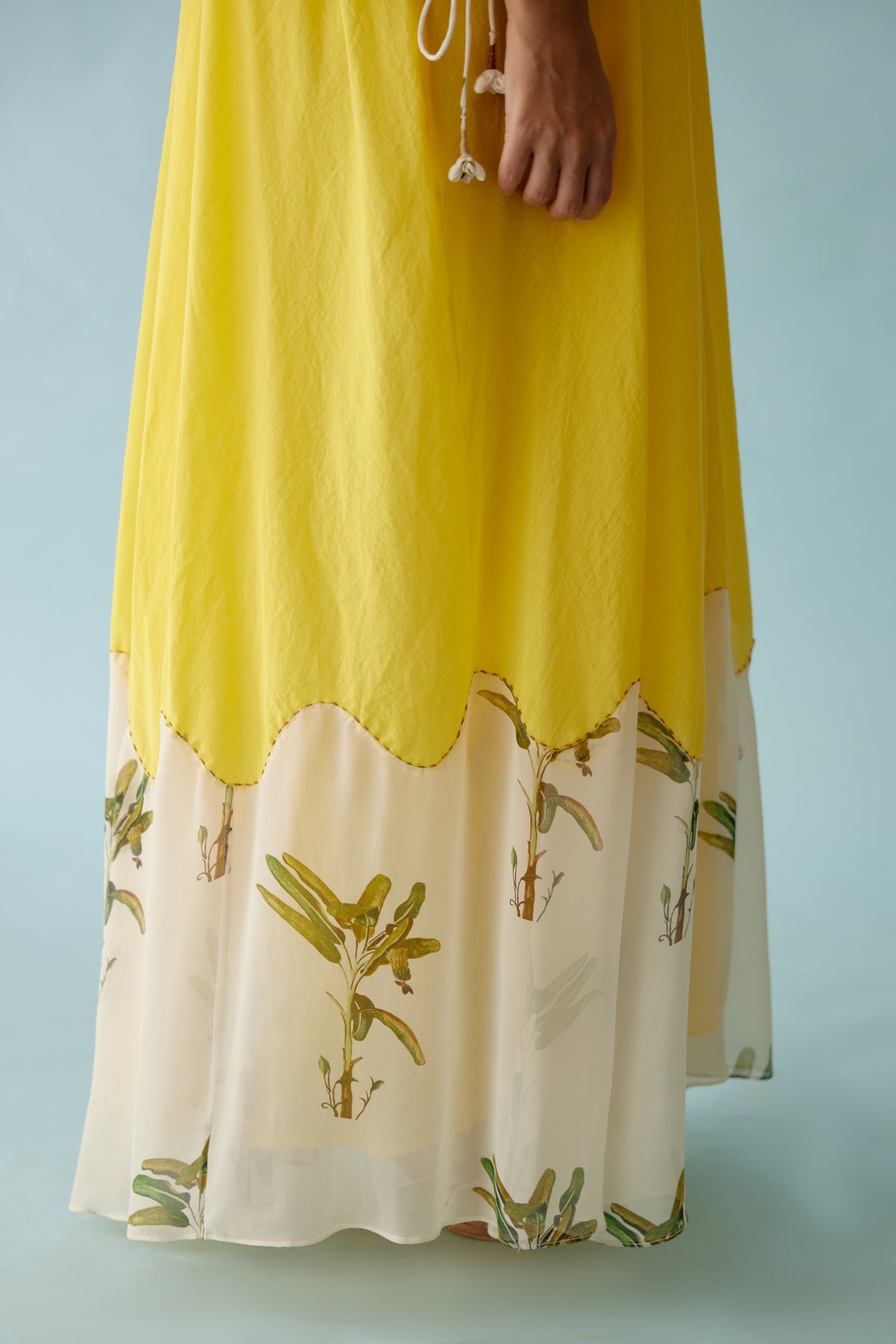 Yellow Hand Braided Tassels Maxi Dress