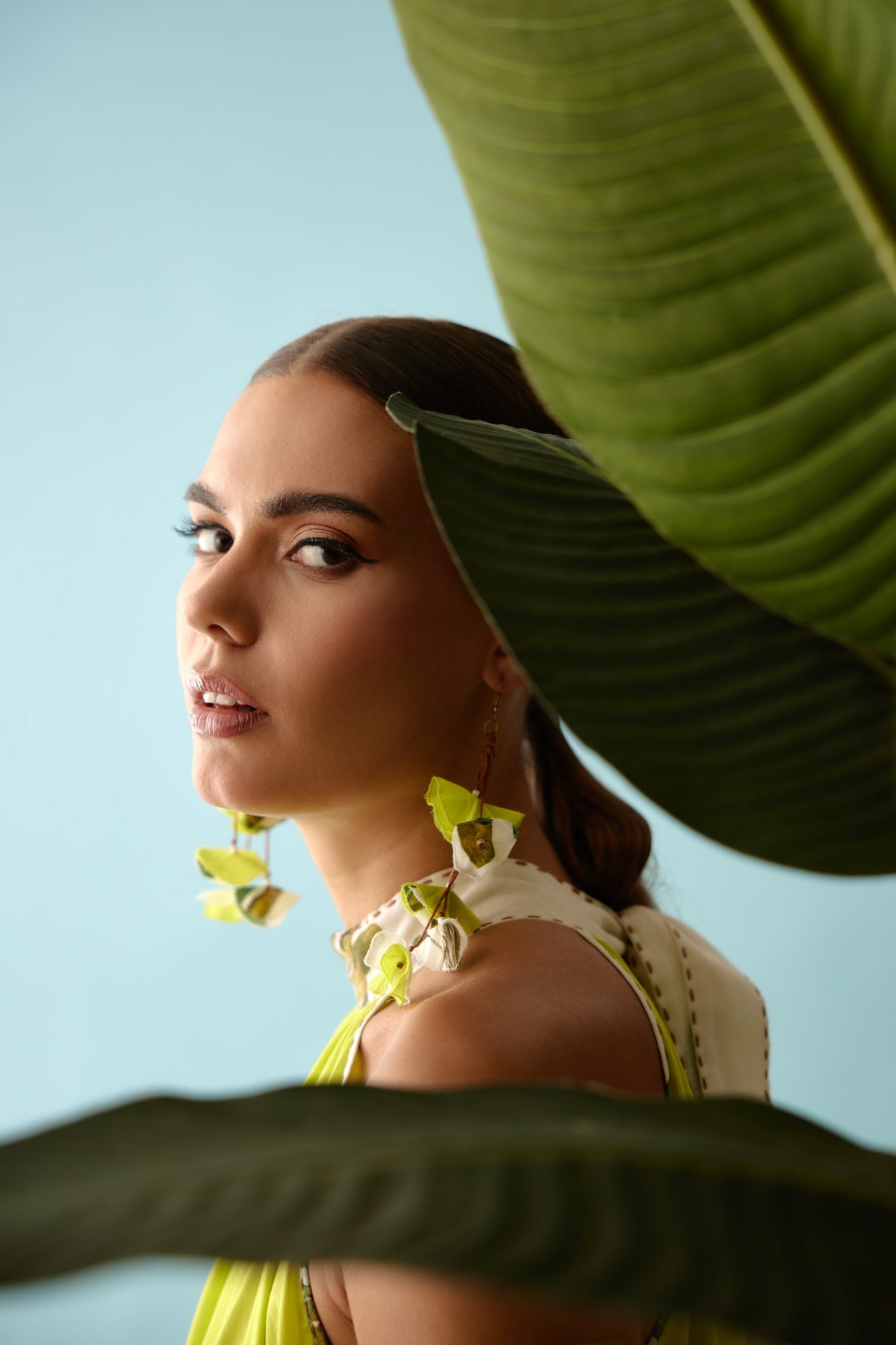 Lime Green Recycled Tassels Earrings.