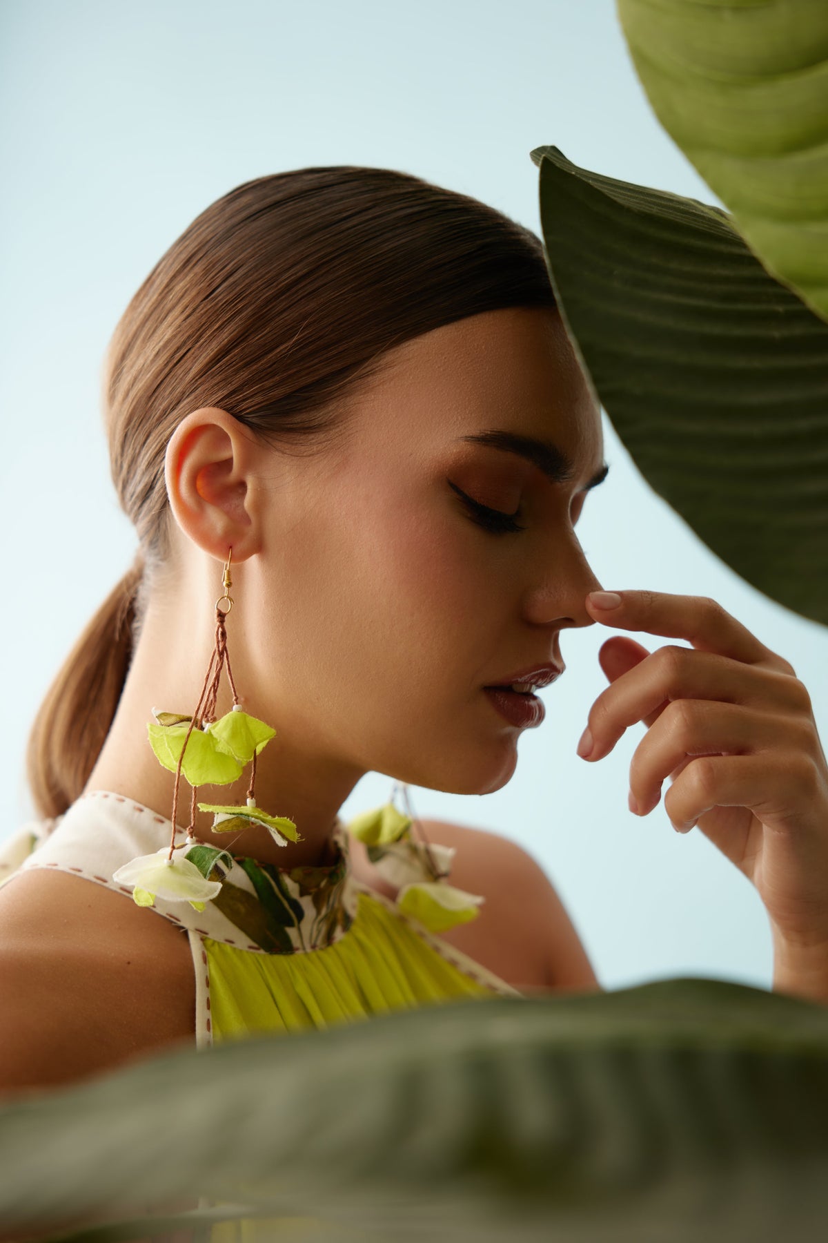 Lime Green Recycled Tassels Earrings.