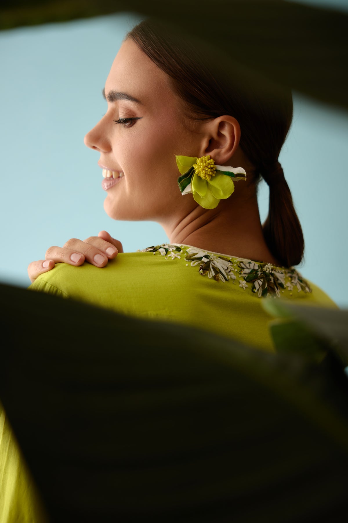 Lime Recycled Hand Embroidered Earrings