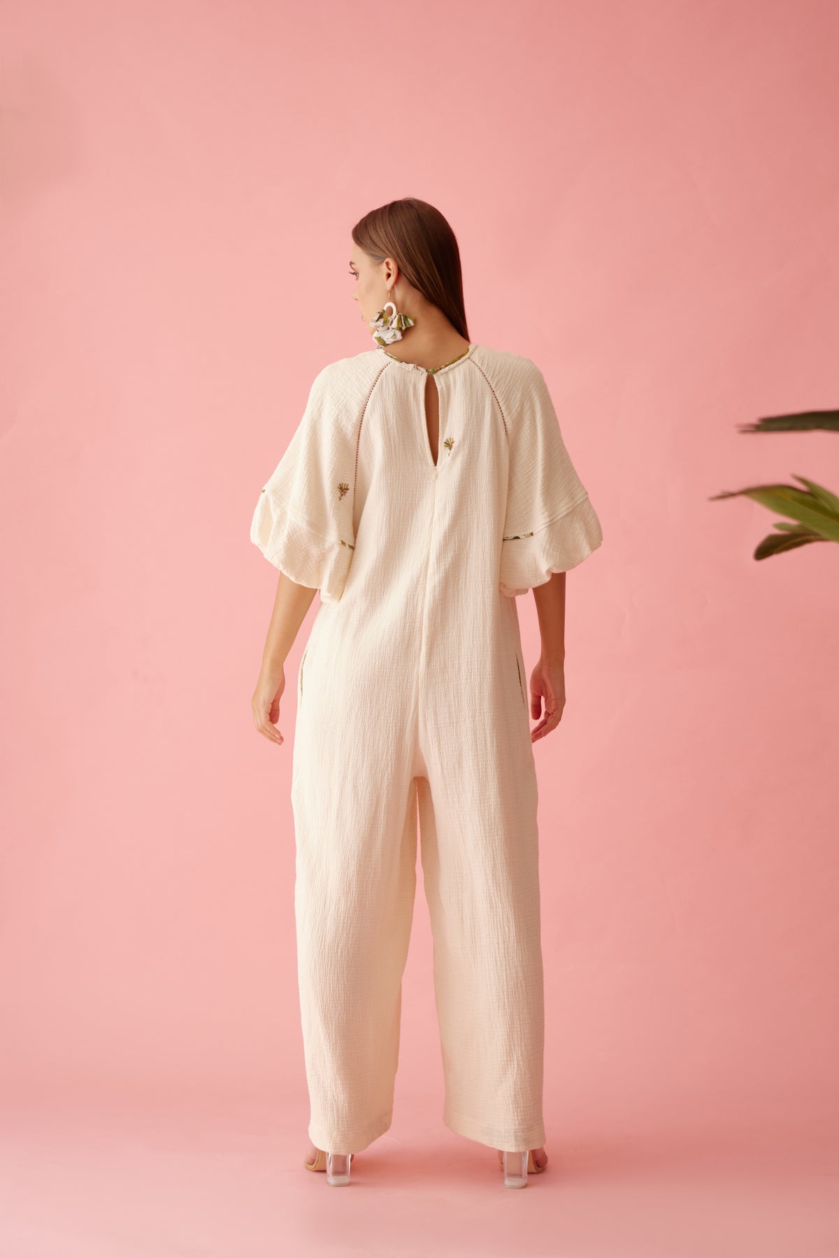 Cream Fringe Neckline Jumpsuit