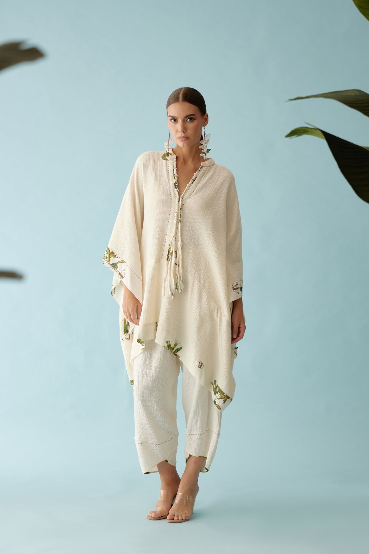 Cream Hand-braided Tassel Kaftan