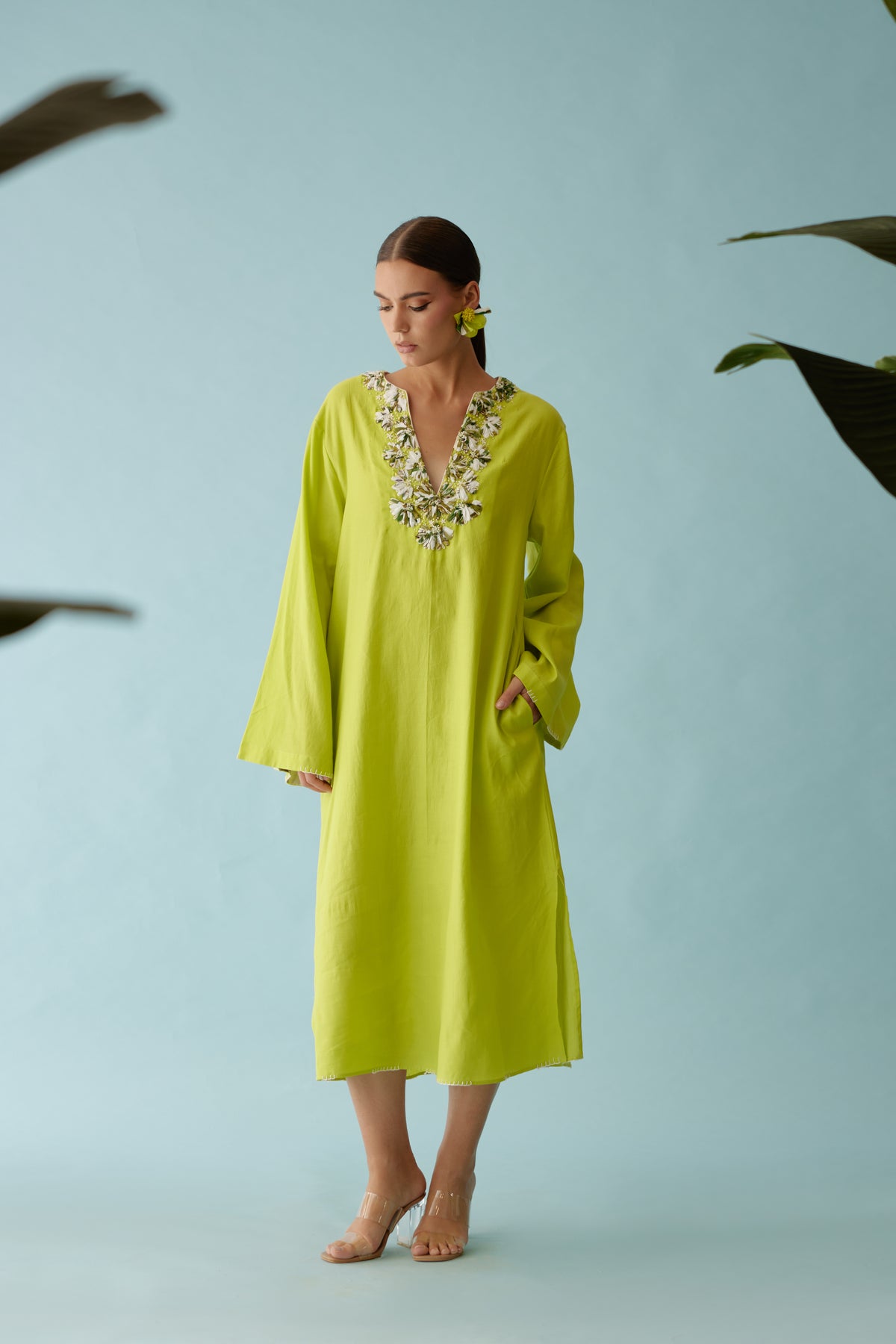 Lime Green Flower Kaftan