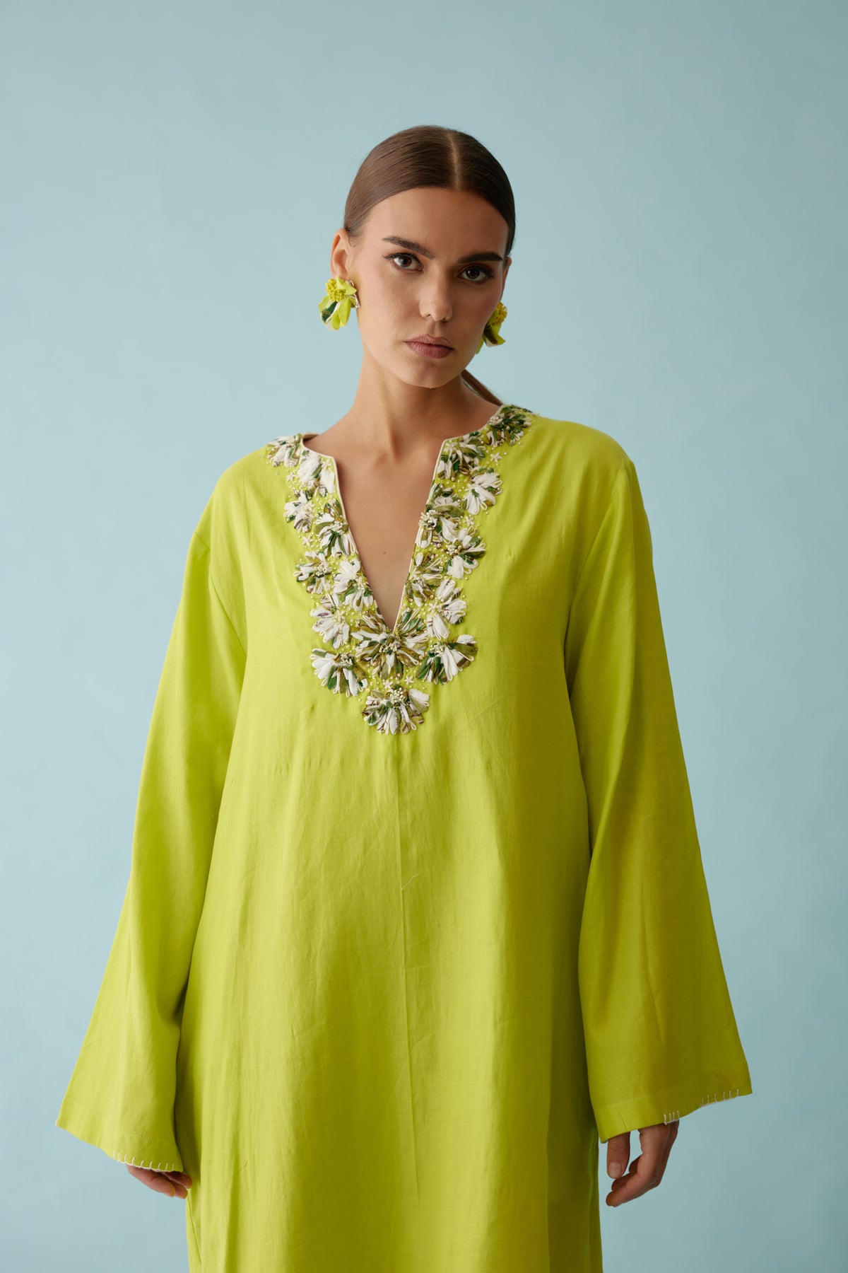 Lime Green Flower Kaftan