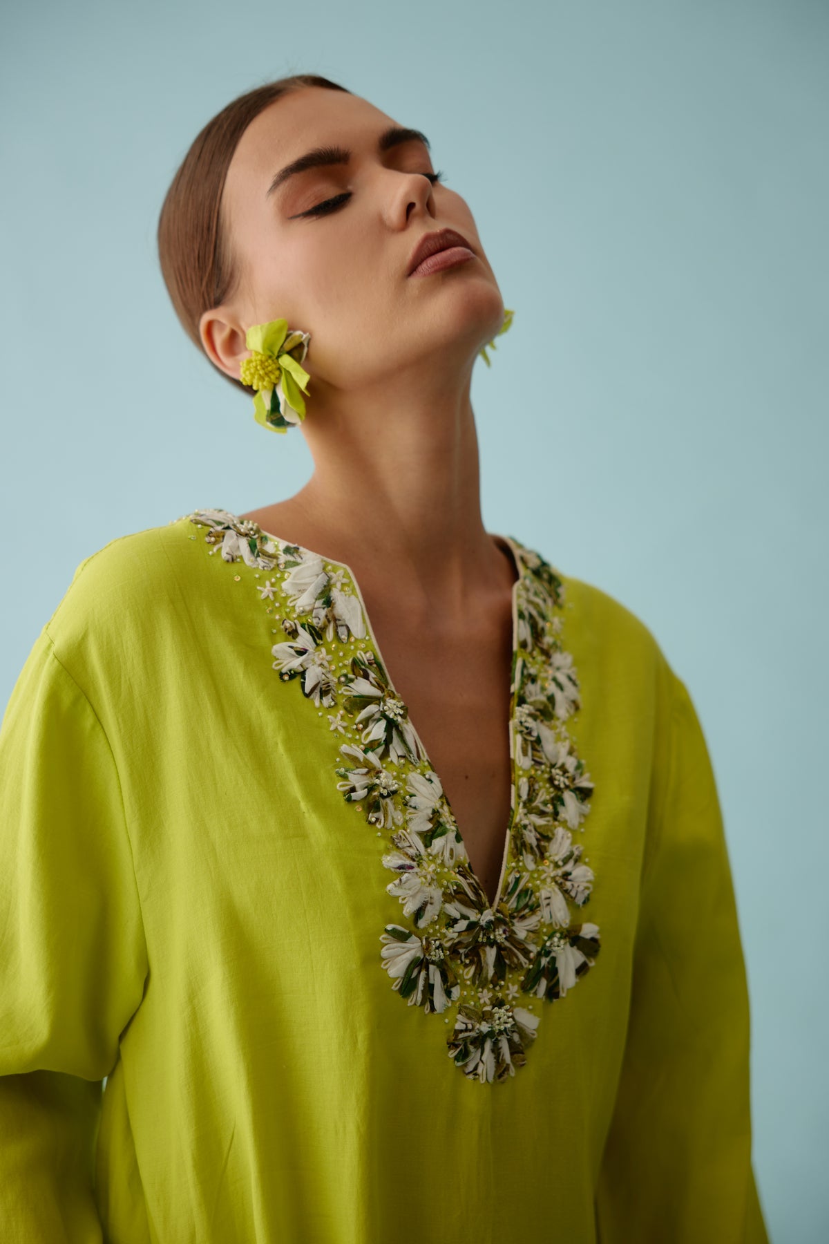 Lime Green Flower Kaftan