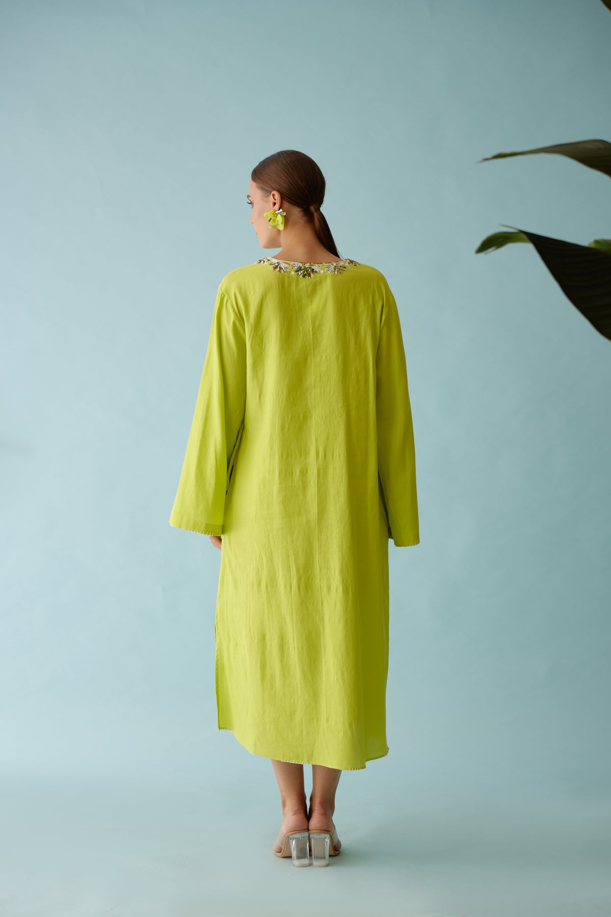 Lime Green Flower Kaftan