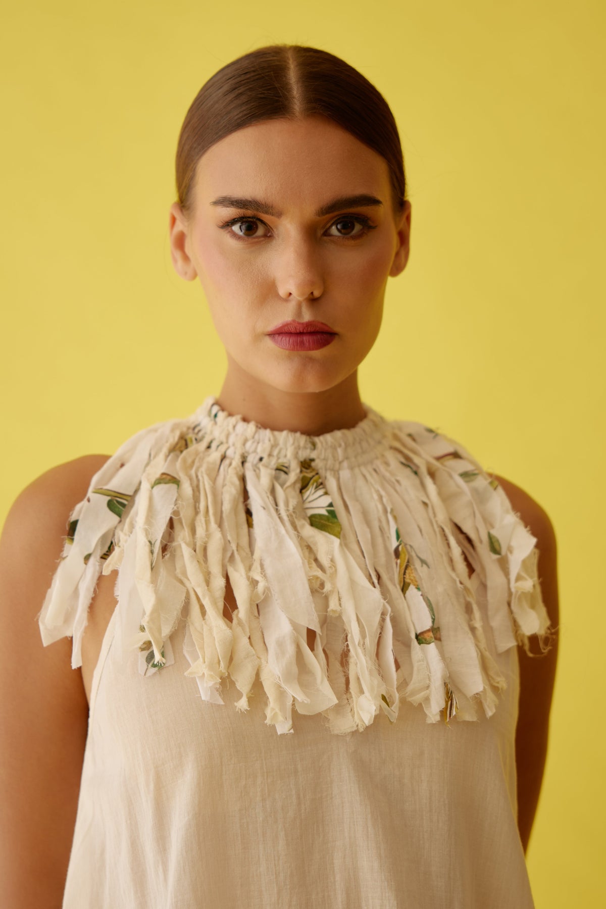 Cream Recycled Fringes Necklace