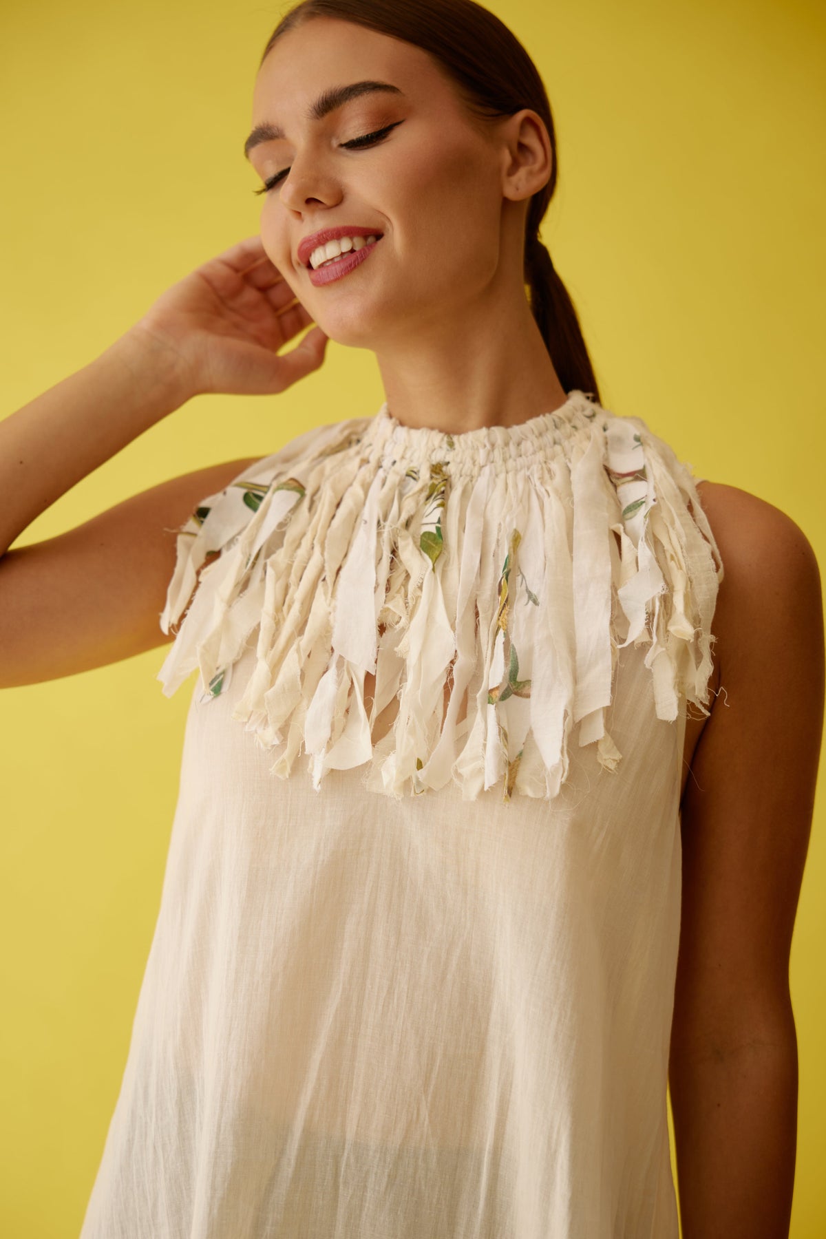 Cream Recycled Fringes Necklace