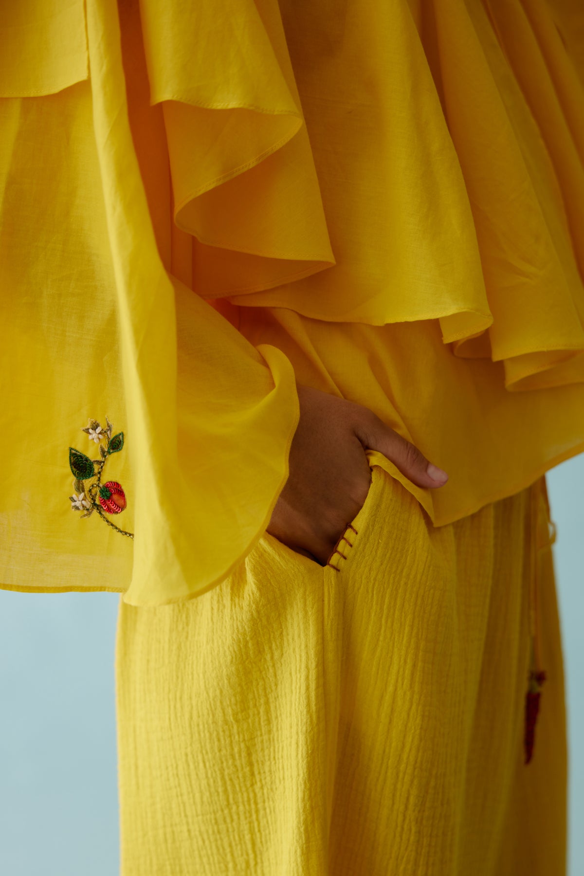 Yellow Chilli Applique Wide Leg Pants